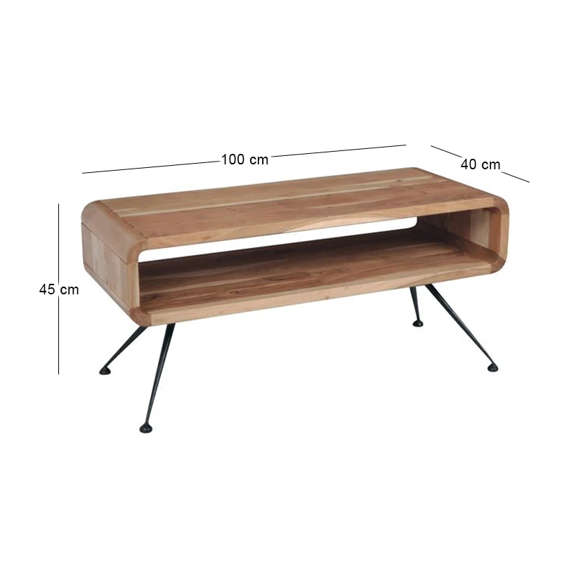 CAMEO Coffee Table 100x40x45 Acacia Natural Finish (Black Paint)