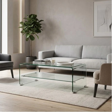 Τραπεζάκι σαλονιού Glasser Clear ενισχυμένο γυαλί 100x50x43εκ.