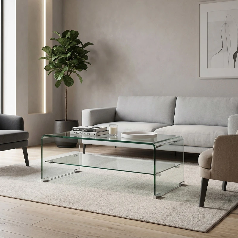 Τραπεζάκι σαλονιού Glasser Clear με ενισχυμένο γυαλί 100x50x43εκ.