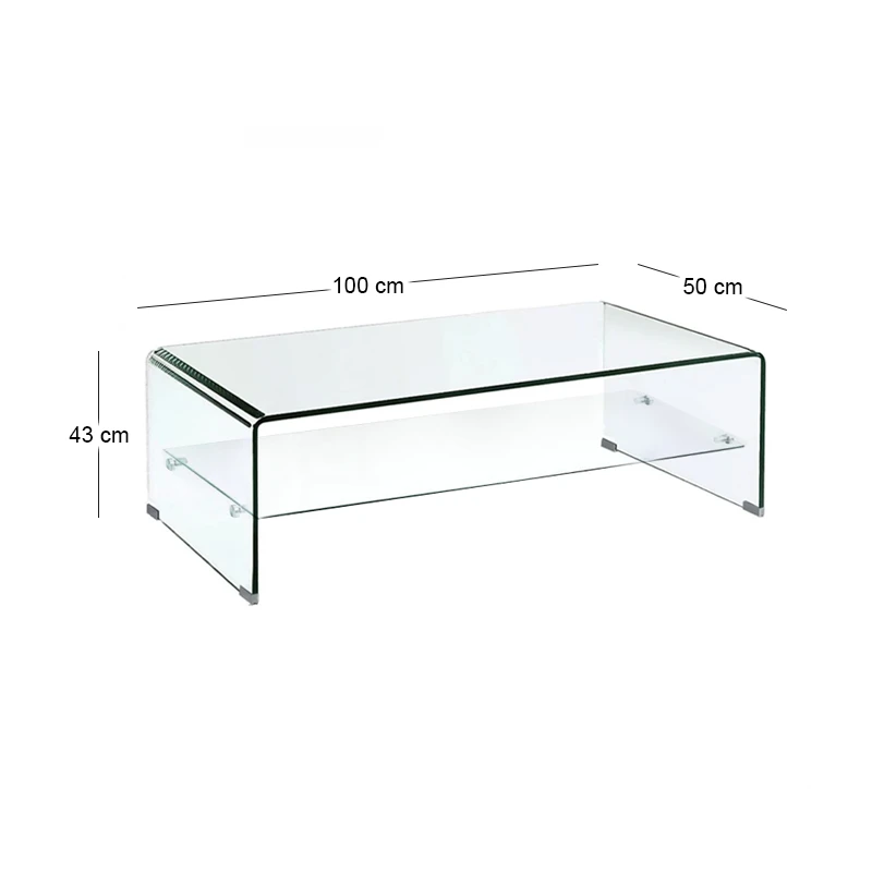 Τραπεζάκι σαλονιού Glasser Clear με ενισχυμένο γυαλί 100x50x43εκ.