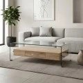 GLASSER Wood Coffee Table with shelf Clear 12mm Glass 110x55x35cm
