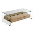 GLASSER Wood Coffee Table with shelf Clear 12mm Glass 110x55x35cm