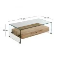 GLASSER Wood Coffee Table with shelf Clear 12mm Glass 110x55x35cm