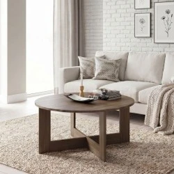 Kati Megapap melamine coffee table in walnut color Ø80x42cm. Kati Megapap melamine coffee table in walnut color Ø80x42cm.