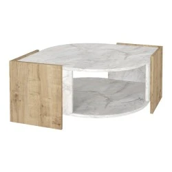 Marbel Megapap melamine coffee table in sapphire oak - white marble effect color 75x75x40cm. Marbel Megapap melamine coffee table in sapphire oak - white marble effect color 75x75x40cm.