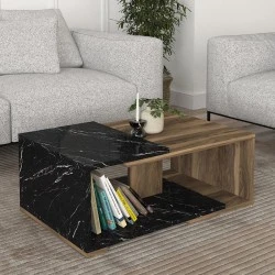Mareta Megapap melamine coffee table in black marble - walnut color 81,8x50x35cm. Mareta Megapap melamine coffee table in black marble - walnut color 81,8x50x35cm.