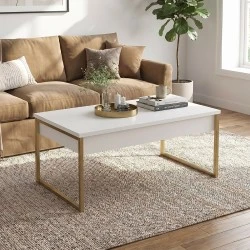 Orontes Megapap melamine coffee table in white - gold color 90x56.6x40cm. Orontes Megapap melamine coffee table in white - gold color 90x56.6x40cm.