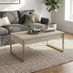 Orontes Megapap melamine coffee table in travertine - gold color 90x56.6x40cm. Orontes Megapap melamine coffee table in travertine - gold color 90x56.6x40cm.