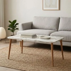 Plane Megapap melamine coffee table in white marble effect color 90x55x41cm. Plane Megapap melamine coffee table in white marble effect color 90x55x41cm.