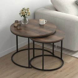 Hilal Megapap melamine - metal coffee table in smoked walnut color Ø66x49,5cm. Hilal Megapap melamine - metal coffee table in smoked walnut color Ø66x49,5cm.