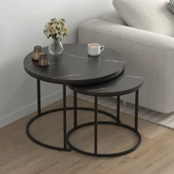 Hilal Megapap melamine - metal coffee table in black marble effect color Ø66x49,5cm. Hilal Megapap melamine - metal coffee table in black marble effect color Ø66x49,5cm.