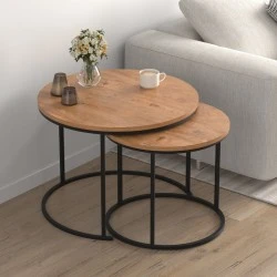 Hilal Megapap melamine - metal coffee table in pine oak color Ø66x49,5cm. Hilal Megapap melamine - metal coffee table in pine oak color Ø66x49,5cm.