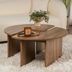 Moira Megapap melamine coffee table in walnut color Ø90x41cm. Moira Megapap melamine coffee table in walnut color Ø90x41cm.