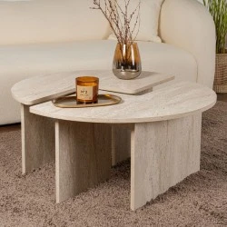 Moira Megapap melamine coffee table in travertine color Ø90x41cm. Moira Megapap melamine coffee table in travertine color Ø90x41cm.