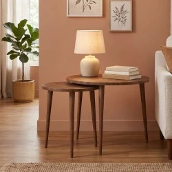 Nola Megapap melamine coffee table 2 pieces in walnut color Ø60x46cm. Nola Megapap melamine coffee table 2 pieces in walnut color Ø60x46cm.