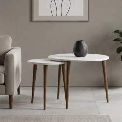 Nola Megapap melamine coffee table 2 pieces in white color Ø60x46cm. Nola Megapap melamine coffee table 2 pieces in white color Ø60x46cm.