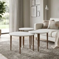 Nola Megapap melamine coffee table 3 pieces in white color Ø60x46cm. Nola Megapap melamine coffee table 3 pieces in white color Ø60x46cm.