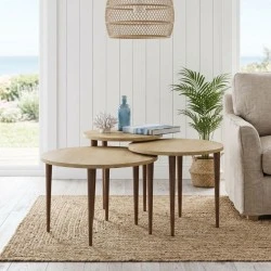 Nola Megapap melamine coffee table 3 pieces in sapphire oak color Ø60x46cm. Nola Megapap melamine coffee table 3 pieces in sapphire oak color Ø60x46cm.