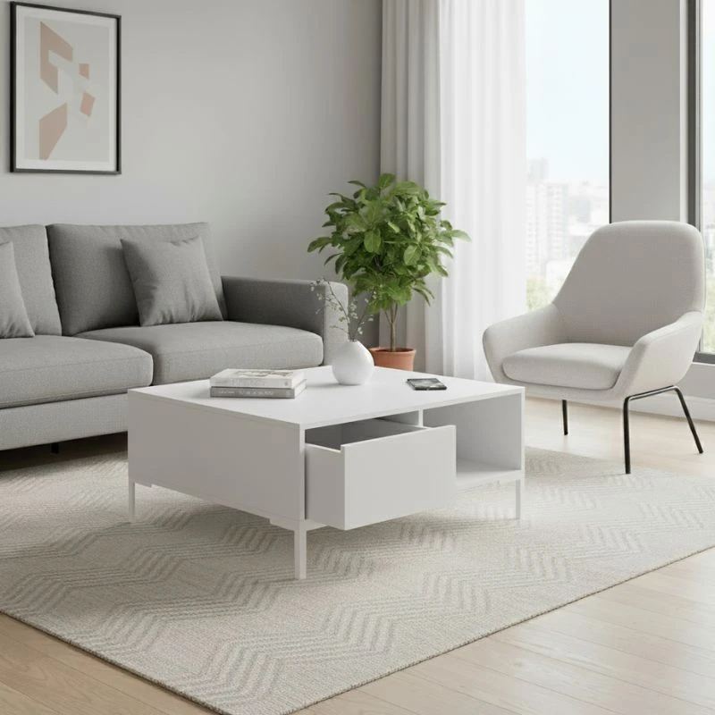Slide Megapap melamine coffee table in white color 90x90x42cm.