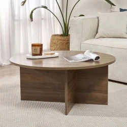 Soleil Megapap melamine coffee table in walnut color Ø90x40cm. Soleil Megapap melamine coffee table in walnut color Ø90x40cm.