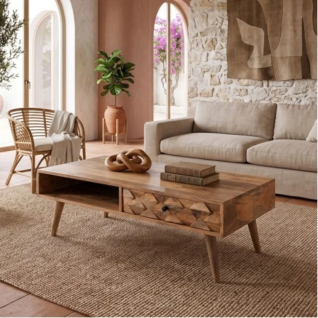 Τραπεζάκι σαλονιού Teka ξύλο mango χρώμα φυσικό 117x60x40εκ.