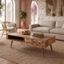 Teka coffee table with wooden acacia frame in natural color 117x60x40cm.