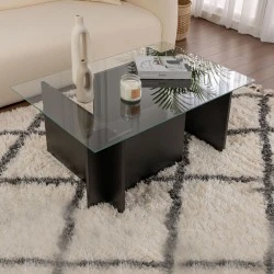 Vetrino Megapap melamine - tempered glass coffee table in black color 105x65x40cm. Vetrino Megapap melamine - tempered glass coffee table in black color 105x65x40cm.