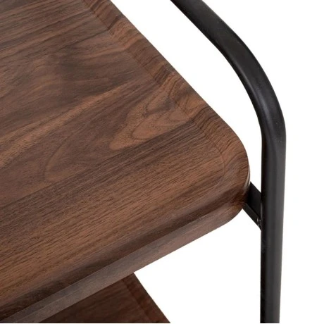 BROWN TWO-STORY TABLE TROLLEY MDF WITH BLACK METAL SKELETON 60X40X83CM