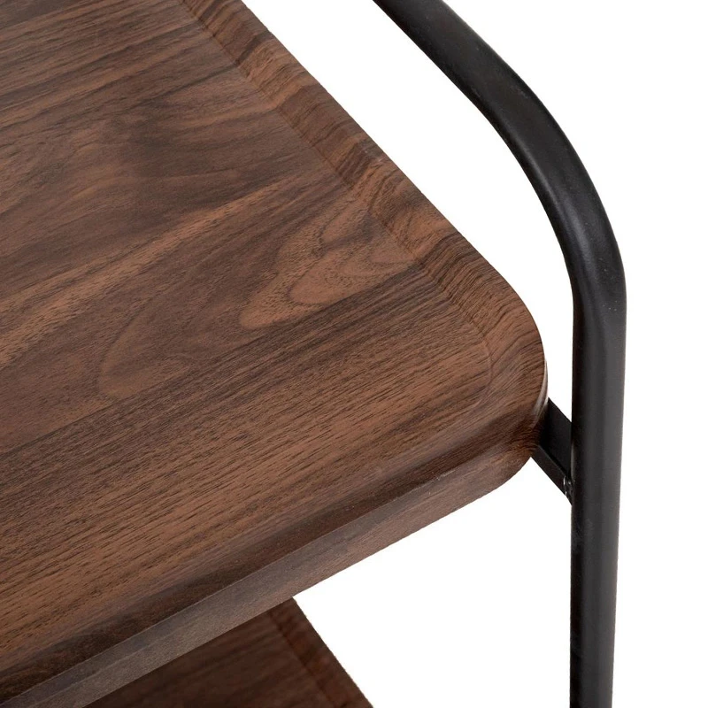 BROWN TWO-STORY TABLE TROLLEY MDF WITH BLACK METAL SKELETON 60X40X83CM