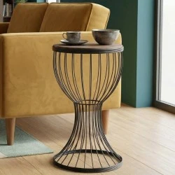 Aldora Megapap metallic - Mdf side table in walnut - black color 35x35x58cm. Aldora Megapap metallic - Mdf side table in walnut - black color 35x35x58cm.