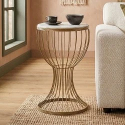 Aldora Megapap metallic - Mdf side table in gold - white marble effect color 35x35x58cm. Aldora Megapap metallic - Mdf side table in gold - white marble effect color 35x35x58cm.