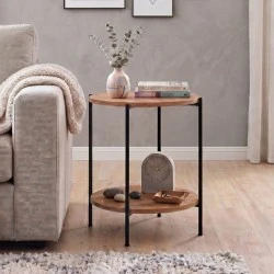Argento Megapap metallic - melamine side table in pine oak color 43x43x60cm. Argento Megapap metallic - melamine side table in pine oak color 43x43x60cm.