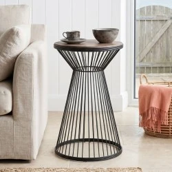 Cresta Megapap metal - MDF side table in black - walnut color Ø34,5x58,5cm. Cresta Megapap metal - MDF side table in black - walnut color Ø34,5x58,5cm.