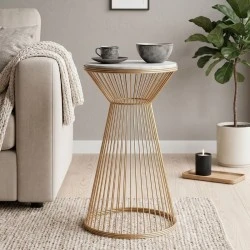 Cresta Megapap metal - MDF side table in gold - white marble color Ø34,5x58,5cm. Cresta Megapap metal - MDF side table in gold - white marble color Ø34,5x58,5cm.