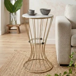 Girene Megapap metallic - Mdf side table in gold - white marble effect color 32x32x58cm. Girene Megapap metallic - Mdf side table in gold - white marble effect color 32x32x58cm.