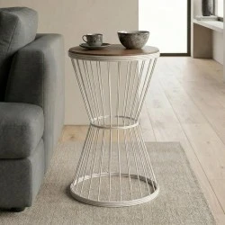 Hoffman Megapap metallic - Mdf side table in walnut - white color 35x35x58cm. Hoffman Megapap metallic - Mdf side table in walnut - white color 35x35x58cm.