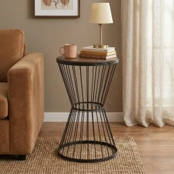 Hoffman Megapap metallic - Mdf side table in walnut - black color 35x35x58cm. Hoffman Megapap metallic - Mdf side table in walnut - black color 35x35x58cm.