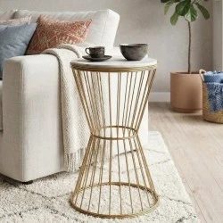 Hoffman Megapap metallic - Mdf side table in white - golden color 35x35x58cm. Hoffman Megapap metallic - Mdf side table in white - golden color 35x35x58cm.