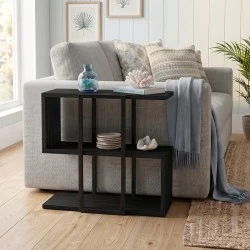 Homia Megapap melamine side table in black wood color 56x25x56.5cm.