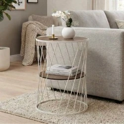 Τραπεζάκι βοηθητικό Jaspin Megapap μεταλλικό - Mdf χρώμα λευκό - καρυδί 32x32x44εκ. Τραπεζάκι βοηθητικό Jaspin Megapap μεταλλικό - Mdf χρώμα λευκό - καρυδί 32x32x44εκ.