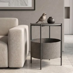 Kalid Megapap melamine- fabric side table in anthracite - grey color 43x43x60cm. Kalid Megapap melamine- fabric side table in anthracite - grey color 43x43x60cm.
