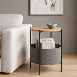 Kalid Megapap melamine- fabric side table in pine oak - grey color 43x43x60cm. Kalid Megapap melamine- fabric side table in pine oak - grey color 43x43x60cm.