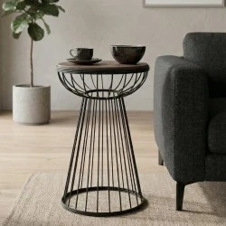 Mantare Megapap metallic - Mdf side table in walnut - black color 35x35x58cm. Mantare Megapap metallic - Mdf side table in walnut - black color 35x35x58cm.