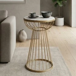 Mantare Megapap metallic - Mdf side table in gold - white marble effect color 35x35x58cm. Mantare Megapap metallic - Mdf side table in gold - white marble effect color 35x35x58cm.