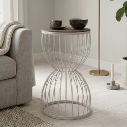 Pino Megapap metallic - Mdf side table in walnut - white color 35x35x58cm. Pino Megapap metallic - Mdf side table in walnut - white color 35x35x58cm.