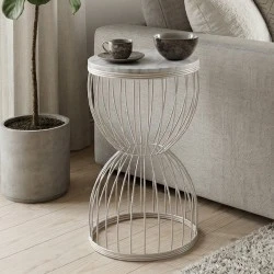 Pino Megapap metallic - Mdf side table in white - white marble effect color 35x35x58cm. Pino Megapap metallic - Mdf side table in white - white marble effect color 35x35x58cm.