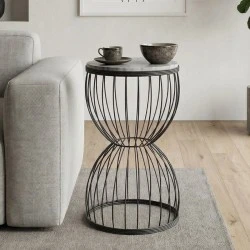 Pino Megapap metallic - Mdf side table in black - white marble effect color 35x35x58cm. Pino Megapap metallic - Mdf side table in black - white marble effect color 35x35x58cm.