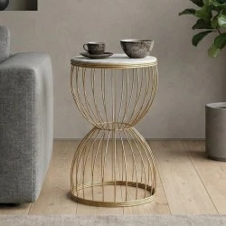Pino Megapap metallic - Mdf side table in white - golden color 35x35x58cm. Pino Megapap metallic - Mdf side table in white - golden color 35x35x58cm.