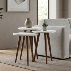 Cruz Megapap melamine side table 3 pieces in white color Ø33x46cm. Cruz Megapap melamine side table 3 pieces in white color Ø33x46cm.