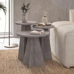 Podel Megapap melamine side table 3 pieces in concrete grey color Ø29,6x52,1cm. Podel Megapap melamine side table 3 pieces in concrete grey color Ø29,6x52,1cm.